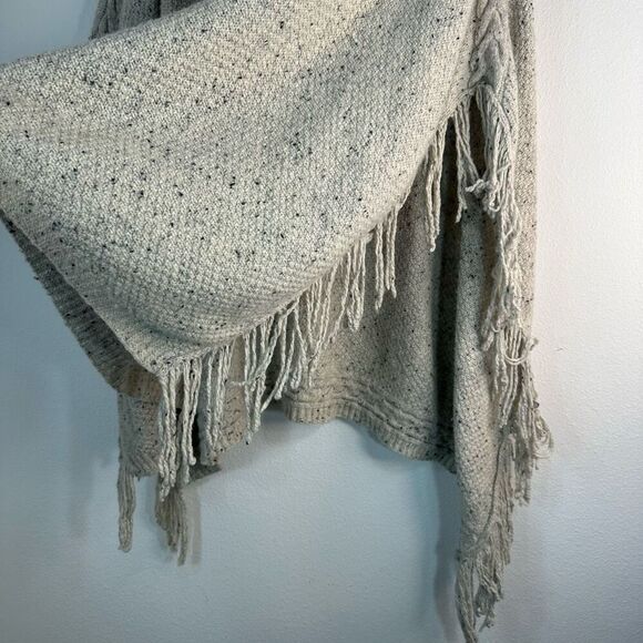 Lauren Ralph Lauren Wool Blend Speckled Knit Poncho Sweater Fringe Trim One Size - Picture 3 of 6